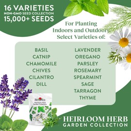 Burpee Heirloom Herb Seeds Variety Pack, Non-GMO, 16 Herbs - 15,000+ Seeds with Basil, Chives, Catnip, Chamomile, Cilantro, Dill, Lavender, Oregano, Parsley, Rosemary, Spearmint, Sage, Tarragon, Thyme