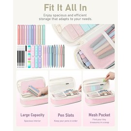Four Candies 39 PCS Aesthetic School Supplies with Cute Pen Case, 12 Pastel Highlighters, 5 Black Ink Gel Pens, 6 Mechanical Pencils Set 0.5 & 0.7 mm for Students Stationary College Essentials (Pink)