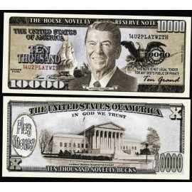 TEN Thousand Ronald Reagan Play Money Dollar Novelty Note - Lot of 10 Bills