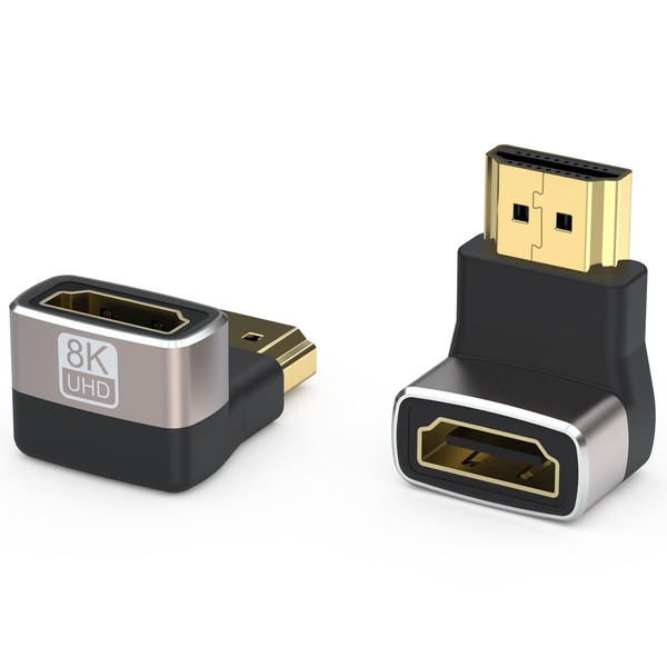 HDMI 90 Degree HDMI Male to Female Adapter HDMI Extension Adapter HDMI High Speed Gold Plated Support 8K/60Hz 3D (2 Pack)