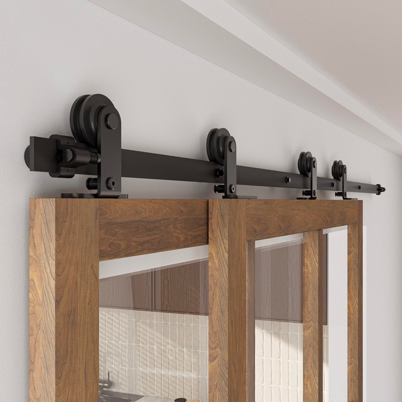 CCJH 4-20FT Bypass Sliding Barn Door Hardware Kit Single Track