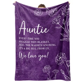 Auntie Gifts, Auntie Birthday Gifts from Niece Nephew, Best Auntie Gift, Soft Flannel Throw Blanket Gift for Auntie Aunt Aunty 60" x 50", Purple