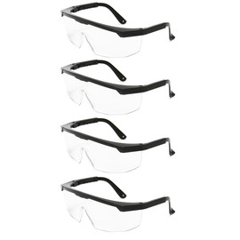 trio eyewear Adjustable Safety Glasses, Adjustable Length Temples, Lightweight Frame, Ultra Clear Polycarbonate Lens (4, Black No Anti-Fog Coating)