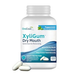 OraCoat XyliGum Dry Mouth Sugar Free Gum, 100 Piece Bottle, Peppermint Chewing Gum with Xylitol for Dry Mouth, Helps Stimulate Saliva, Breath Freshener, Supports Teeth & Gum Health