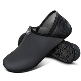 Water Barefoot Shoes for Women Men Quick Dry Swim Beach Aqua Sand Socks Pool River Boat Surf Yoga Slip on Shoes(Black/Mist Grey-8 Women/6 Men)