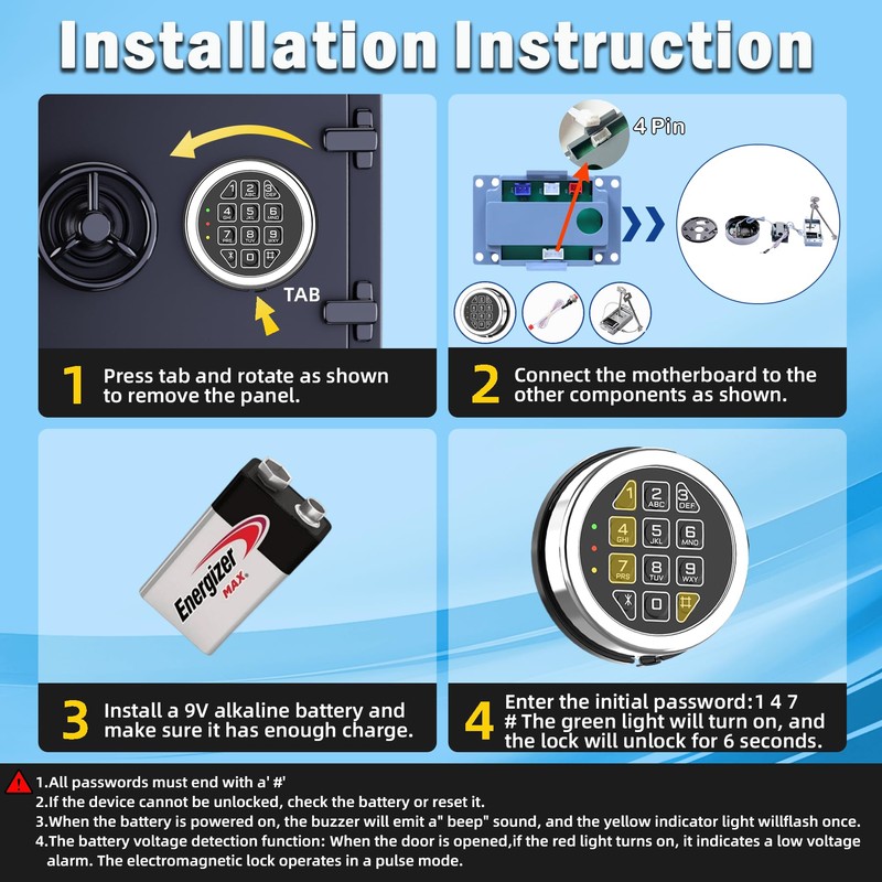 Gun Safe Lock Replacement Solenoid Lock with 2 Override Keys