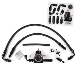 JGhyperX EFI Fuel Pressure Regulator Kit 0-100psi with Gauge 6AN Fuel Line Fitting Universal Adjustable Aluminum (1005 Black)