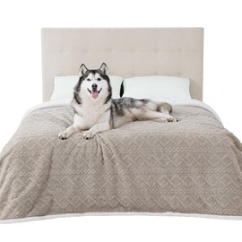 Bedsure Waterproof Dog Blankets for Bed - Pet Blanket for Bed Couch Protector Washable, Premium Jacquard Coral Fleece Cat Throw Blanket, Soft Plush Reversible Furniture Protection, King, 86x108, Taupe