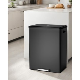 Garvee Dual Trash Can for Recycling and Trash, 2 x 30 L (60 L) Stainless Steel Kitchen Trash Can with Lid and Foot Pedal, Double Compartment Garbage Can, with Recycling Bin, 2 x 8 Gallon
