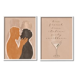 Stupell Industries Kiss French Party Caribbean Phrase Male Couple Embrace, Designed by Birch&Ink White Framed Wall Art, 2pc, Each 16 x 20, Brown