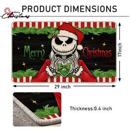 Pycat Merry Christmas Jack Decorative Front Door Mat, Xmas Doormat Indoor Outdoor Non-Slip Floor Entryway Rug, Winter Holiday Home Kitchen Decoration 17x29 Inch
