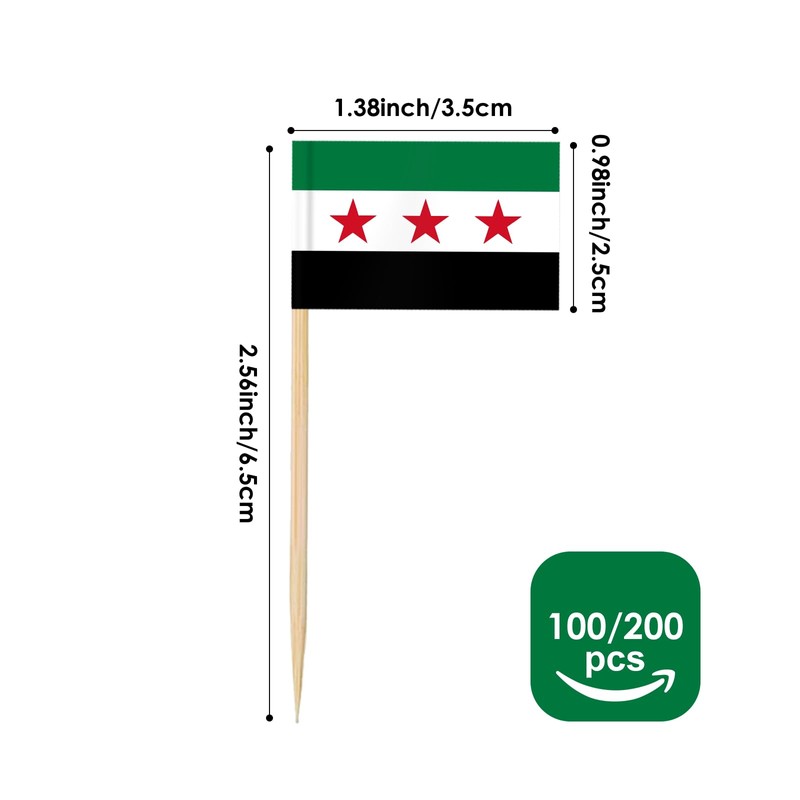AhfuLife 100/200pcs Syria Toothpick Flags, Syria Cocktail Stick Flag for