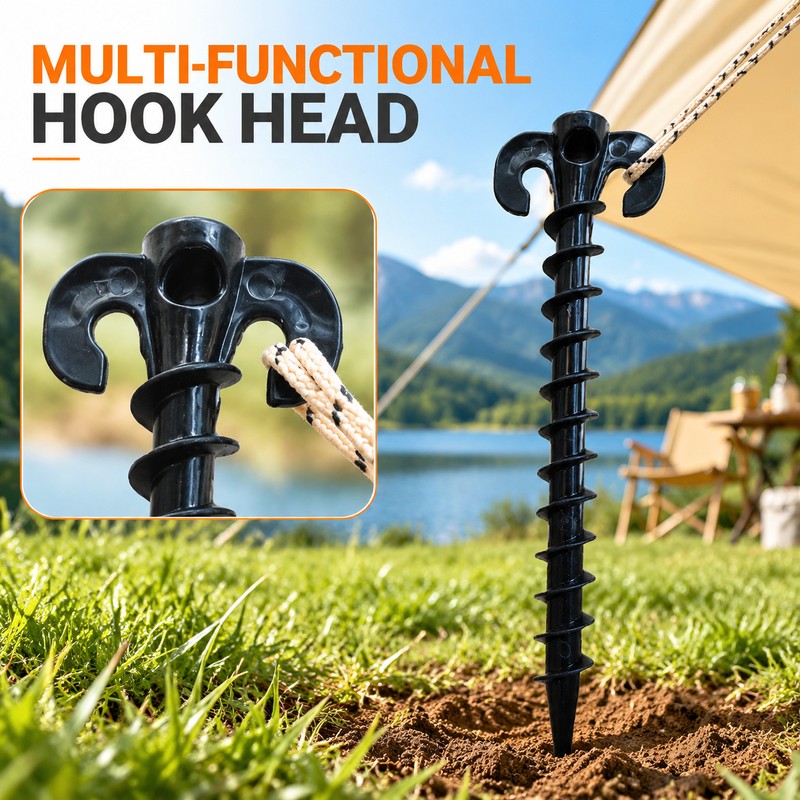 Black Plastic Screw Tent Stakes for Camping – Ground Anchors