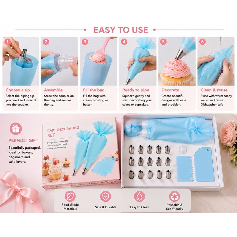 2 Pack Cake Decorating Kit, 12-Piece Set with Reusable Piping
