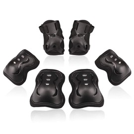 BOSONER Knee Pad for Kids 6 In 1 Knee and Elbow Pads for Children, Protective Gear Set with Wrist Guards, Kids Knee Pads for Skating (Black, Medium(9-15 years))