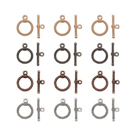 Craftdady 20 Sets Flat Round Toggle Clasps Antique Colors Toggle Clasps TBar Clasps for Crafts Bracelet Jewelry Making