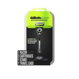 Gillette NEW Gillette Labs Men's Razor w/ Exfoliating Bar w/ Stand 3 Cartridges & Case!