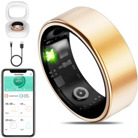 Smart Ring Fitness Tracker for iOS & Android – Sleep Monitor Heart Rate Blood Oxygen & Pressure 8 Sports Modes IP68 Waterproof NO Subscription Long Battery Life (Champagne Gold, 13#)