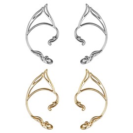 GOMAKERER 2 Pairs 2 Colors Elves Cuff Earrings, Mixed Color Cartilage Ear Cuff Adjustable Ear Clip Wrap Around Earring No Piercing for Women