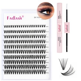 Fadlash DIY Eyelash Extensions Kit, Individual Eyelashes, Gluing and Sealing, Cluster Lashes, Eyelash Extension Set, 30D 0.07 D Curl, 8-16 mm