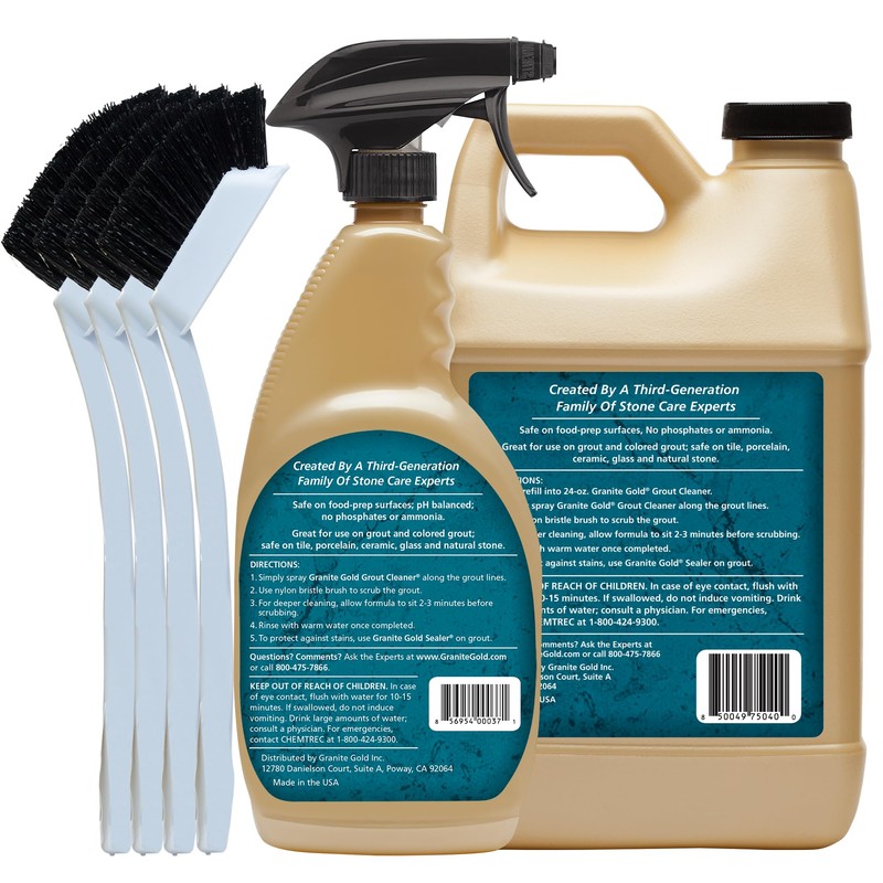 Granite Gold Grout Cleaner Spray with Brush for Stone, Ceramic,