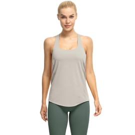 icyzone Womens' Open Back Workout Athletic Yoga Tank Tops with Built in Bra (Natural Grey, L)