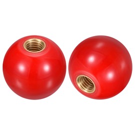 uxcell 2Pcs Threaded Ball Knobs, M12 Female Thread Thermoset Ball Knob 40mm Dia Round Operation Ball Handles with Copper Insert for Machine Lever Handle, Red