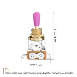 MECCANIXITY 3 Way Short Straight Guitar Toggle Switch Pickup Selector Gold with Purplish Red Tip Knob Caps for Electric Guitars Parts Replacement