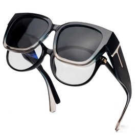 Face Shadow Polarized Sunglasses Fit Over Glasses, Trendy Square Sunglasses Over Glasses for Driving UV Protection Lightweight