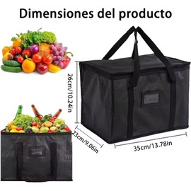 Bolsa Térmica Aislante 2 Unidades - Bolsas Impermeables para Comida con Cremallera, Plegables para Compras, Almuerzo o Viaje - Cooler Reusable Negro para, Picnic y Takeaway - Conserva Frío/Calor