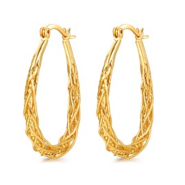Senteria Gold Oval Hoop Earrings for Women 14K Gold Plated Hoop Earrings Hypoallergenic Medium Gold Hoop Earrings Lightweight Thick Twisted Gold Hoop Earrings