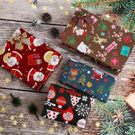 U'COVER Christmas Gift Wrapping Paper for Kids Boys Girls Baby Women Men Xmas Present Wrapping Paper 4 Style Christmas Santa Claus Snoman Tree Snowflake Deer Gift Wrap 12 FOLDED SHEET 20×29inch