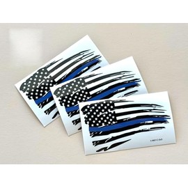 5 x 3 inch American Flag with Thin Blue Line Patriotic Self Adhesive Colorful Sticker Car Window Or Body Decal Size Variations (Set of 3)