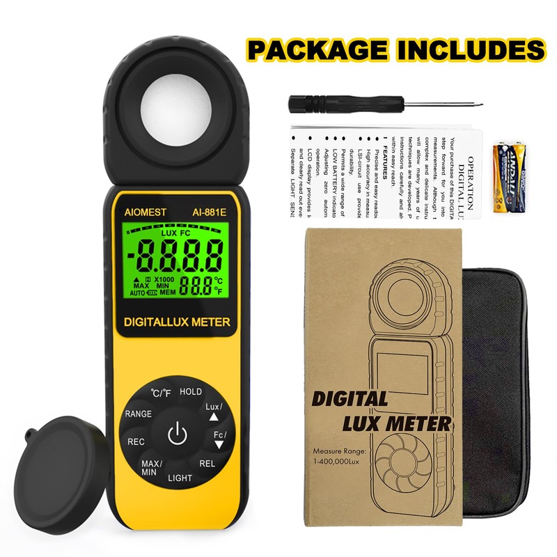 AIOMEST AI-881E Digital Light Meter, Handheld Foot Candle Meter for