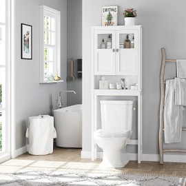 Spirich Bathroom Cabinet Over Toilet, Bathroom Storage Cabinet with Glass Doors and Adjustable Shelves, Over The Toilet Storage Cabinet, White