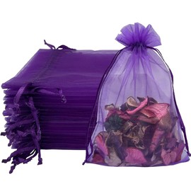 Sheer Organza Bags, 50PCS 17x23cm Medium Organza Gift Bags, with Drawstring Jewelry Gift Bags, Wedding Favour Bags for Party Festival Game(Purple)