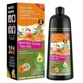 XYZCREATIVE Chestnut Brown Hair Dye Shampoo 3 in 1 for Women & Men 100% Gray Hair Coverage - Herbal Ingredients Natural Plant Hair Color - Hair Dye in Minutes 500ML