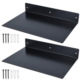 RealPlus Metal Floating Shelf Wall Mounted (12 inch x 8 inch) Heavy Duty Steel Display Shelves, Black (Pack of 2)