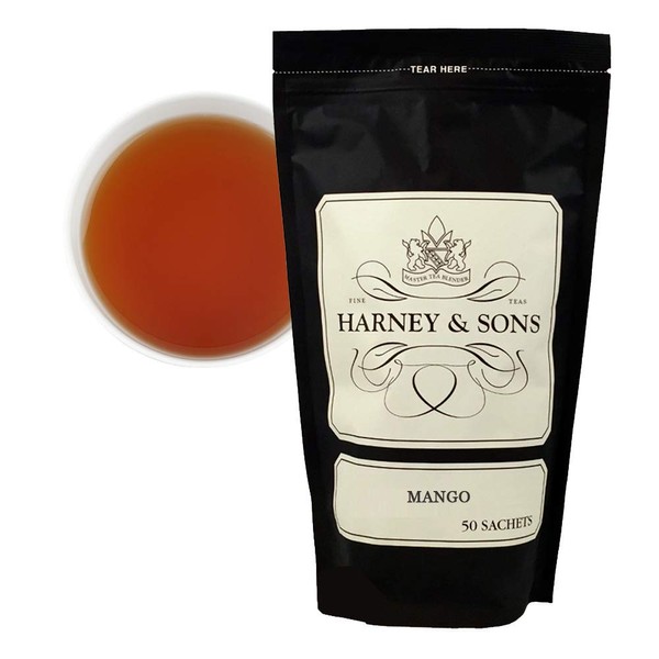 Harney & Sons Mango Tea, Bag of 50 Sachets, Black Tea w/Mango Flavor