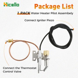 Hicello Gas Water Heater Pilot Burner Assembely Includes Pilot Thermocouple and Tubing & Spark Ignitor Replacement for Propane and Natural Gas Water Heater Pilot Assembely
