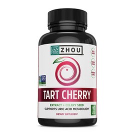 Zhou Tart Cherry Extract Plus Celery Seed - Tart Cherry Capsules for Men & Women, Muscle Recovery and Uric Acid Metabolism Support - 1000 mg Per Pill - 30 Servings, 60 Veggie Capsules (Pack of 1)