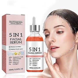 Vitamin C Face Serum, 5 In 1 Anti Aging Serum With Vitamin C, Vitamin E, Hyaluronic Acid, Collagen and Nicotinamide, Vitamin C Serum For Facial Moisturizing, Firming Skin And Even Skin Tone 30ml