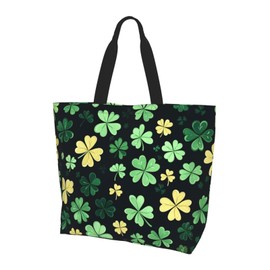 Hufuaoey St. Patrick's Day Tote Bag Women Shamrock Gift Bags With Zipper Large Capacity Green 20"X16" Polyester Water Resistant Adult Women-Adults