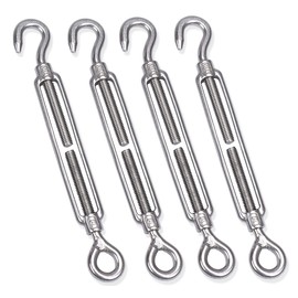 M8 Turnbuckle,5/16" Thread Stainless Steel Hook & Eye Alele Stainless Steel 304 Turnbuckle Heavy Duty Wire Rope Tension 4pcs (M8 Turnbuckle)