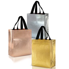 Nush Nush Luxury Mix Color Reusable Gift Bags Medium Size - Mix Color Set with 4 Rose Gold, 4 Silver, 4 Gold Gift Bags in Bulk - Birthday Gift Bags With Handles, Goodie Bags, Party Favor Bags - 8X4X10