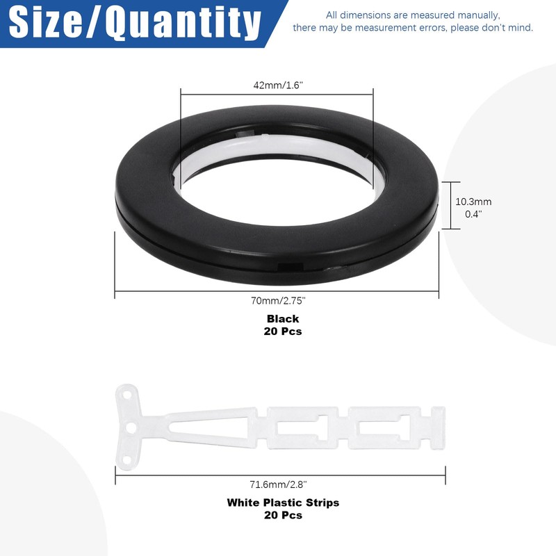 Glarks 20 Sets 1-5/8" (42mm) ID Curtain Grommets Plastic Grommet