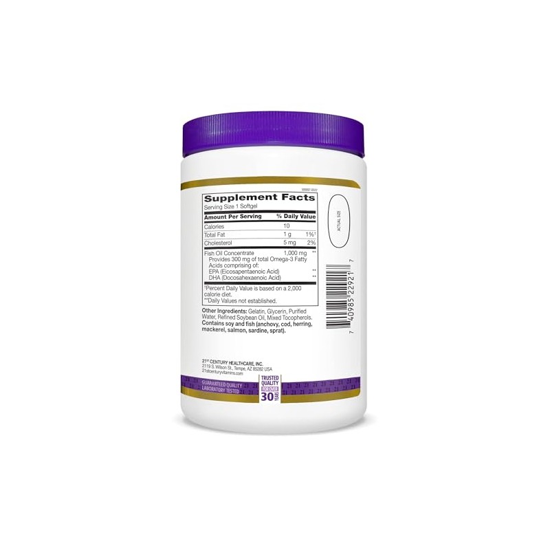 21st Century Fish Oil 1000 mg Softgels, 300 Count