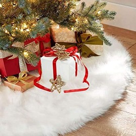 Foryo Christmas Tree Skirts, Faux Fur Large Plush White Round base Mat Xmas Decorations for Your Christmas Tree - Fits Any Size Tree (White-48inch)
