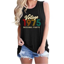 Sxkayxr 50th Birthday Gift Shirts for Women Vintage 1975 Original Parts Shirts Tank Tops Casual Sleeveless Birthday Tee Tops