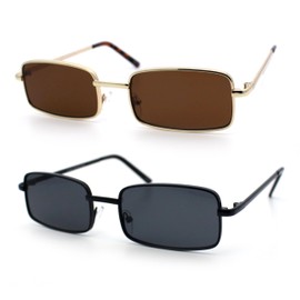 SA106 Mens Retro Vintage Narrow Rectangular Pimp Metal Sunglasses